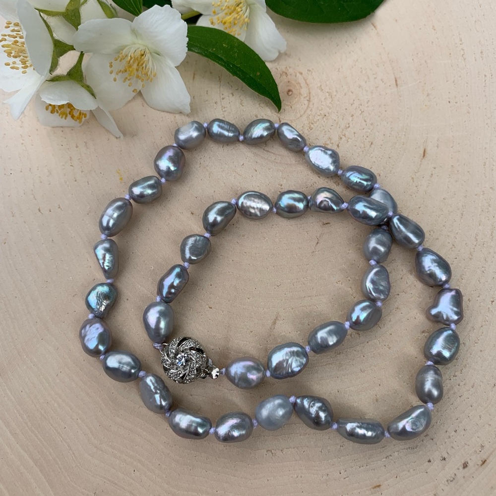 Real Natural Silver Pearl Beaded Necklace Jewelry - Picture 2 of 6